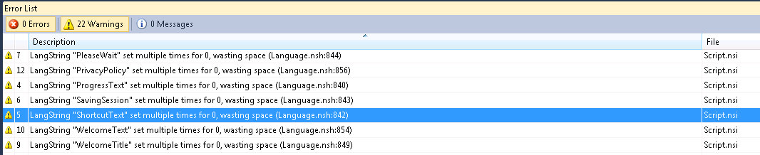 NSIS warnings are now clickable