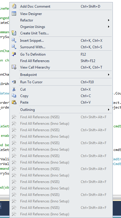 Find All References items in Text Editor menu
