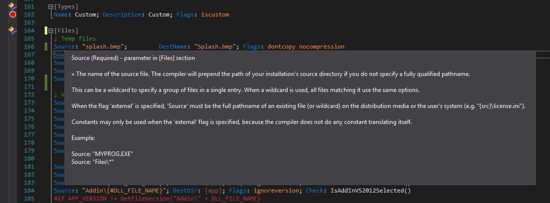 IntelliSense QuickInfo in [Files] section