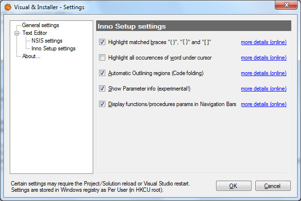 Parameter Info setings