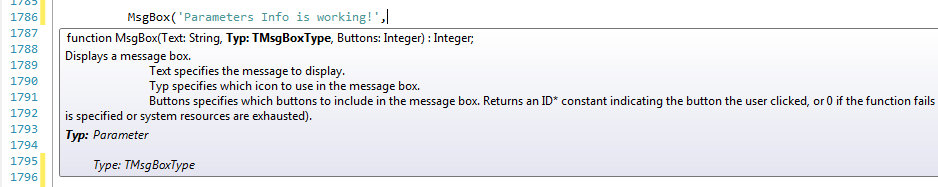 Parameter info
