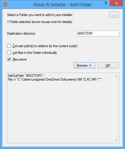 Selection dialog