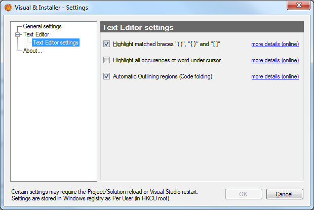 Settings dialog - links